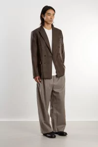 Linen Double Breasted Peak Blazer – Syrah Check | Centre Commercial